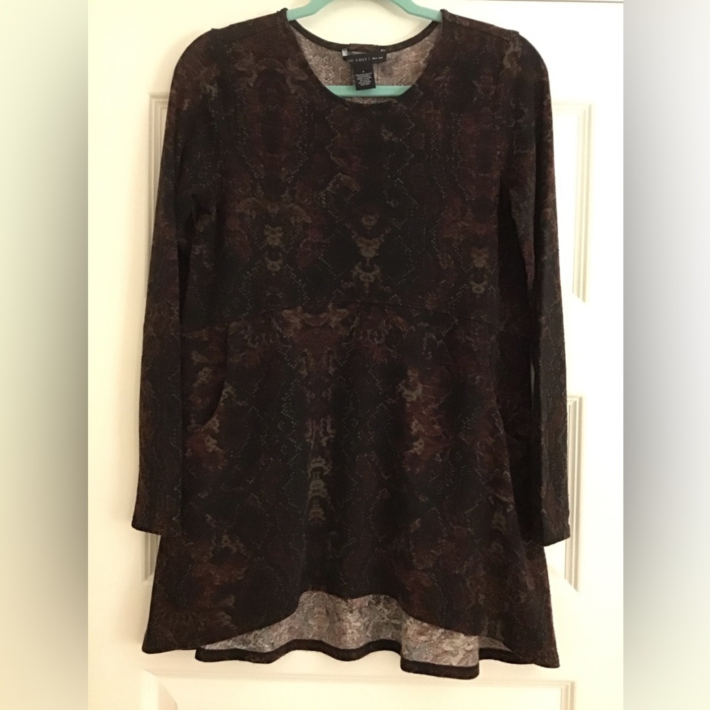 Joan Vass ~ Tunic ~ Small ~ Burgundy/Black Print ~ NWOT